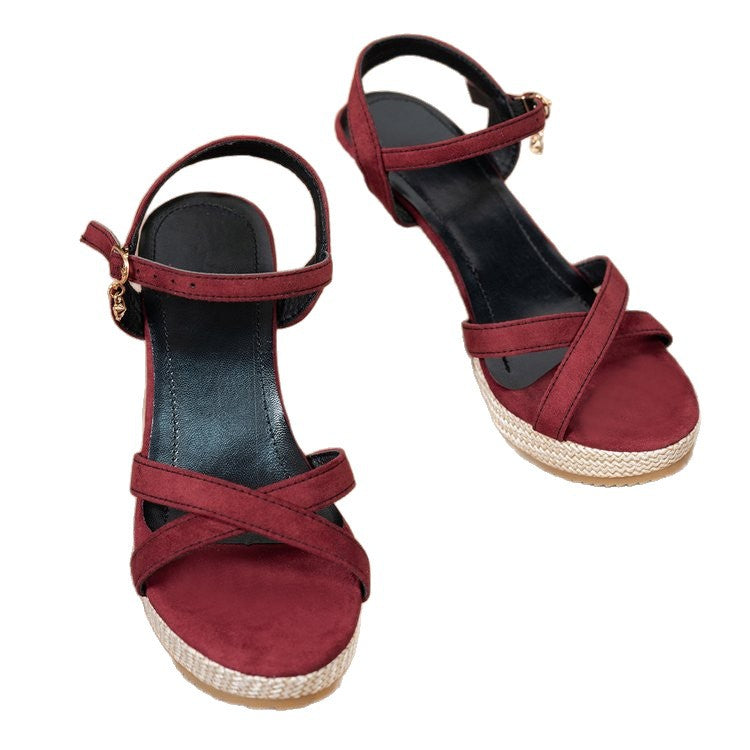 Damen Wedge-Sandalen mit bedruckter Korksohle und verstellbarem Riemendesign EB