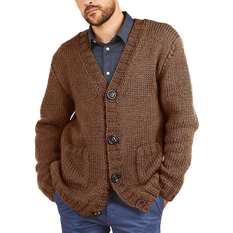 Herren lässige Strickjacke mit tiefem V-Ausschnitt und großzügigen Taschen EB