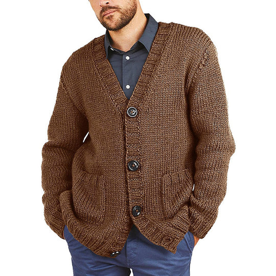 Herren lässige Strickjacke mit tiefem V-Ausschnitt und großzügigen Taschen EB