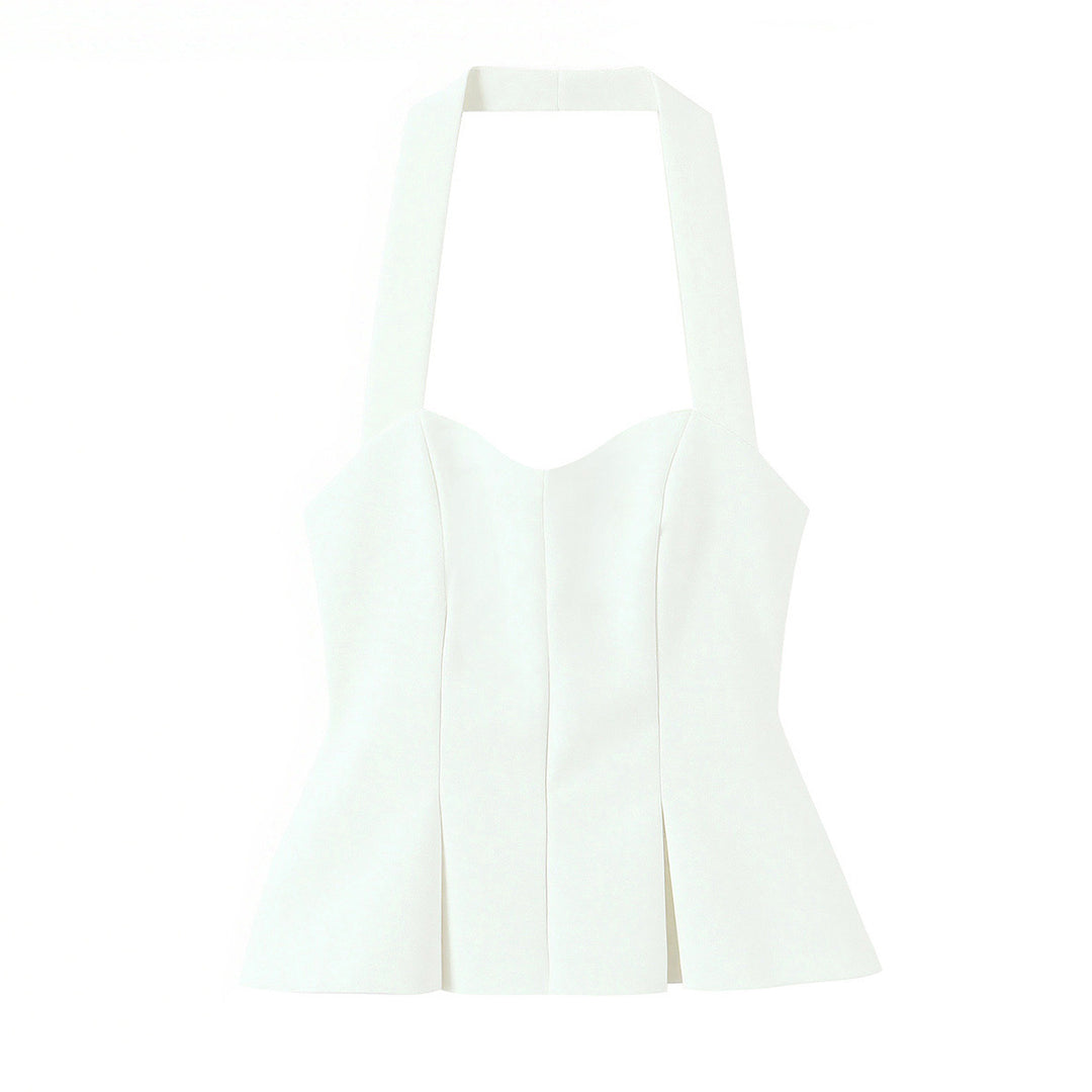 Damen schicke Bustier-Bluse mit taillierter Silhouette und dekorativem Halterneck EB