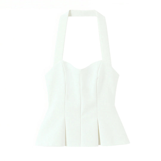 Damen schicke Bustier-Bluse mit taillierter Silhouette und dekorativem Halterneck EB