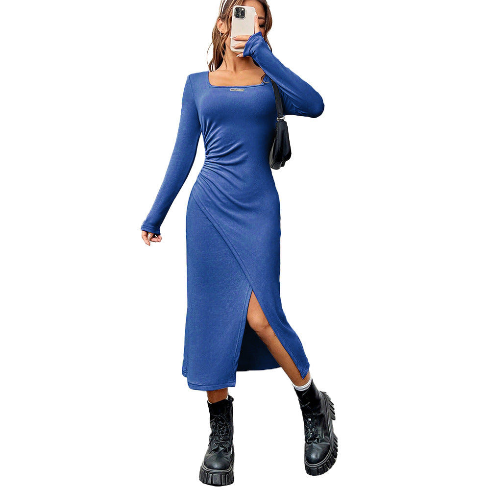 Damen figurbetontes Wickel‑Midikleid mit eckigem Ausschnitt, asymmetrischem Seitenschlitz und taillierender Raffung Eichborn Berlin