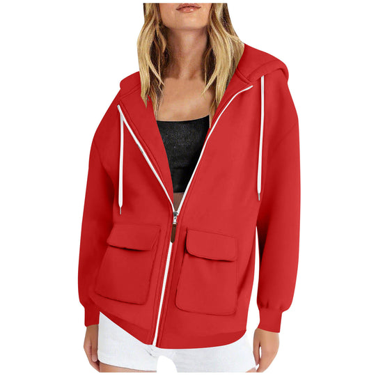 Damen lässige Kapuzenjacke mit großen Taschen EB