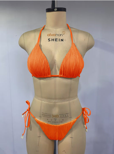 Damen Ripp-Design Bikini mit verstellbaren Bändern EB