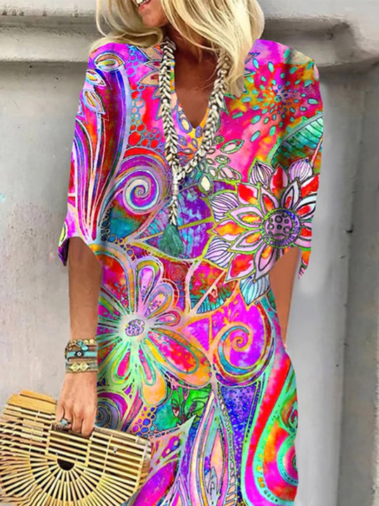 Damen Maxikleid mit floralem Muster und luftigen Ärmeln Heidi-Mode