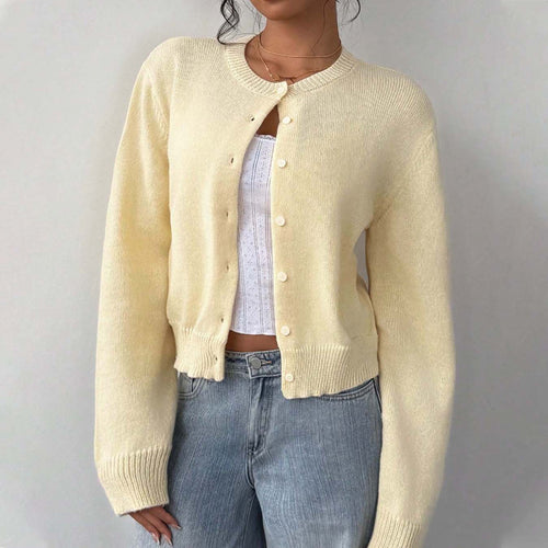 Damen leichte Strickjacke mit Knopfdetails und Rundhalsausschnitt EB