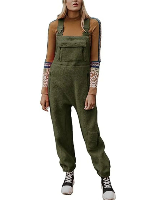 Damen Flauschiger Overall mit verstellbaren Trägern und Eingrifftaschen EB