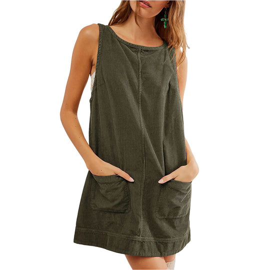 Damen lässiges Jerseykleid mit Taschen und Rundhalsausschnitt EB