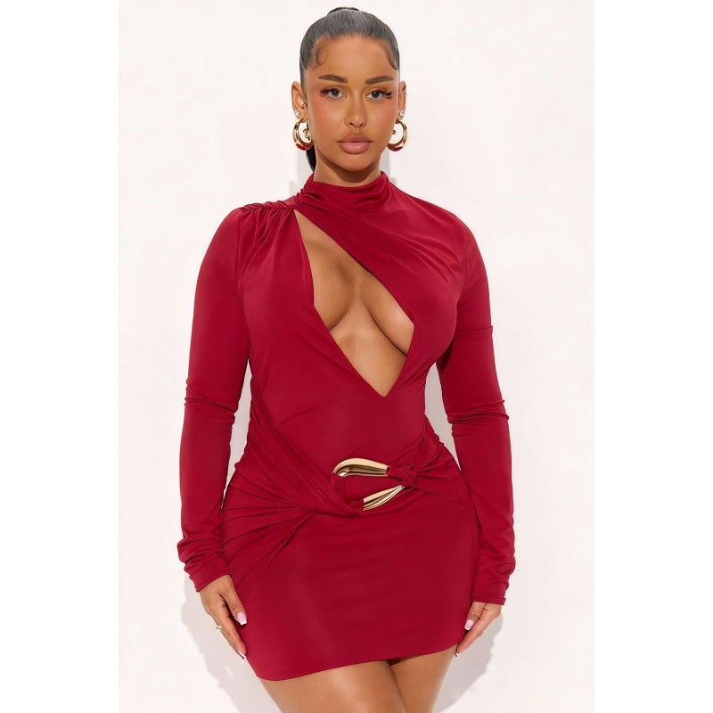 Damen Enganliegendes Minikleid mit raffiniertem Wickeldesign und tiefem Ausschnitt EB