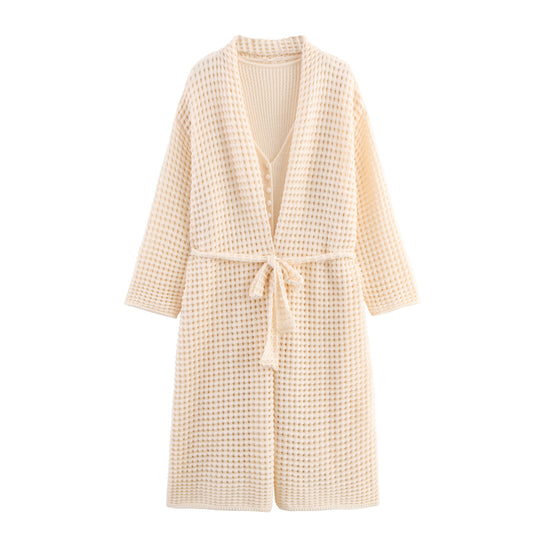 Damen Strickcardigan mit asymmetrischem Design und elegantem Taillengürtel EB