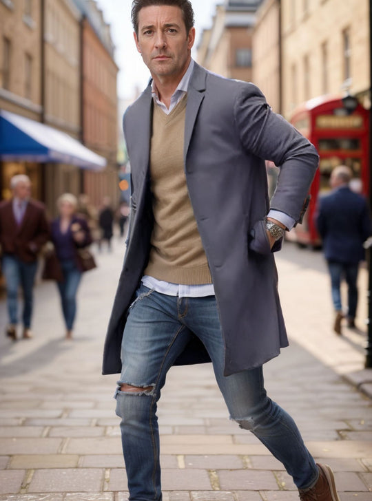 Herren eleganter Mantel mit hochwertigen Details EB