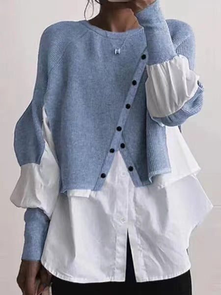 Damen modische Strickjacke mit geknöpften Details und Blusenüberwurf EB