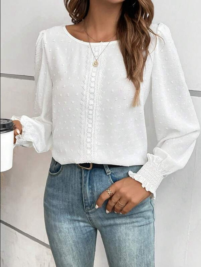 Damen luftige Bluse mit feinem Stickmuster EB