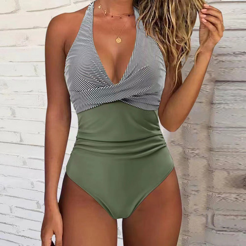 Damen Badeanzug mit raffiniertem Wickel-Design und floralem Muster EB