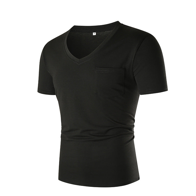 Herren V-Ausschnitt T-Shirt mit Brusttasche und figurbetonter Passform EB