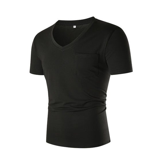 Herren V-Ausschnitt T-Shirt mit Brusttasche und figurbetonter Passform EB