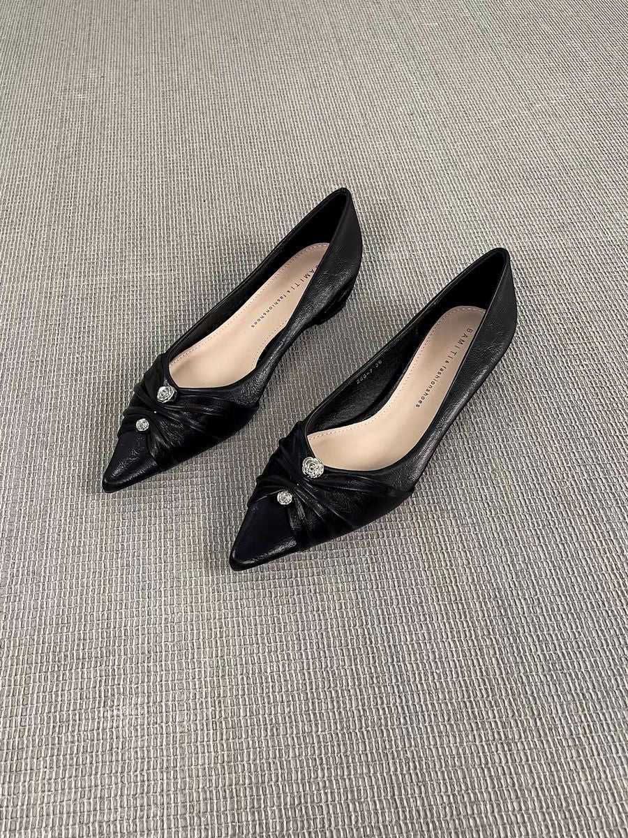 Damen elegante spitze Ballerinas mit kunstvollem Schleifenakzent EB