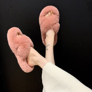 Damen nan viskoelastische Plüsch-Pantoletten mit gedrehtem Riemen und rutschfester Sohle EB