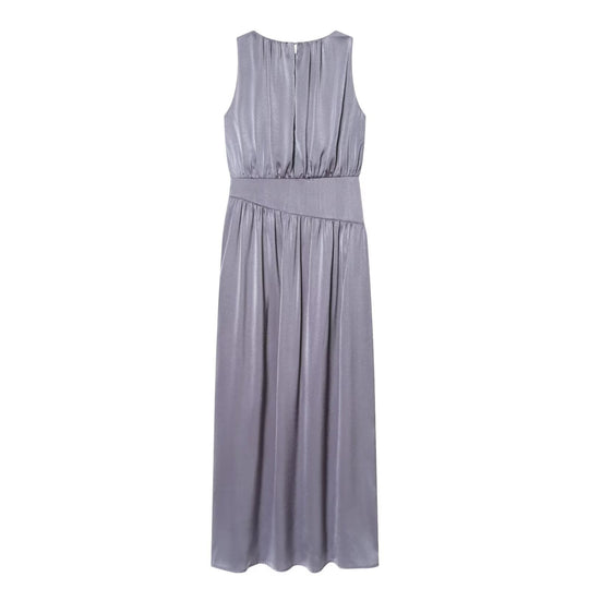 Damen elegantes Maxikleid mit fließendem Rock und raffiniertem Faltenwurf EB