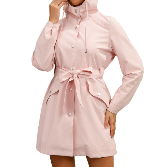 Damen modische Outdoorjacke mit Gürtel und Kapuze EB