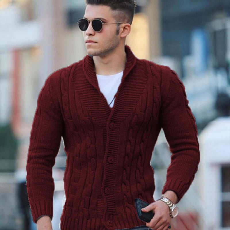Herren Strickjacke mit einzigartigem Zopfmuster und modischem Schalkragen EB