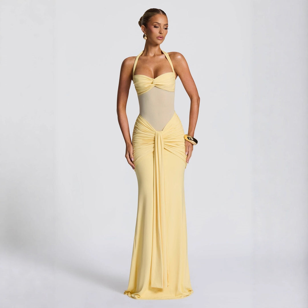 Damen figurbetontes Abendkleid mit innovativem Rüschendesign und fließendem Schnitt EB