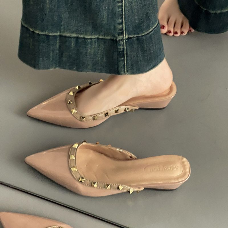 Damen elegante Mules mit spitzem Design und luxuriöser Schmuckverzierung EB