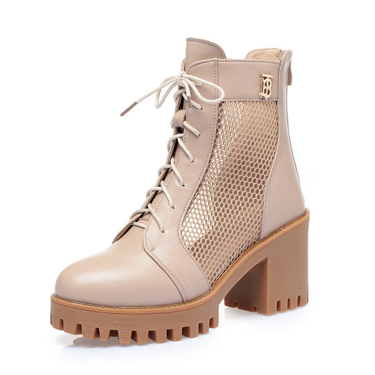 Damen Modische Stiefeletten mit atmungsaktivem Mesh-Einsatz und robuster Sohle EB