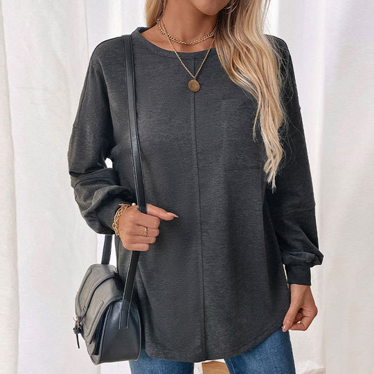 Damen modisches Sweatshirt mit voluminösen Ärmeln und aufgesetzter Brusttasche EB