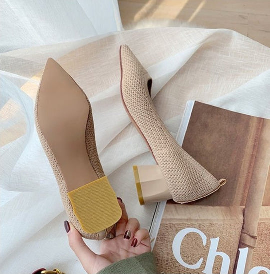 Damen elegante Pumps mit strukturierter Oberfläche und modischem Blockabsatz EB