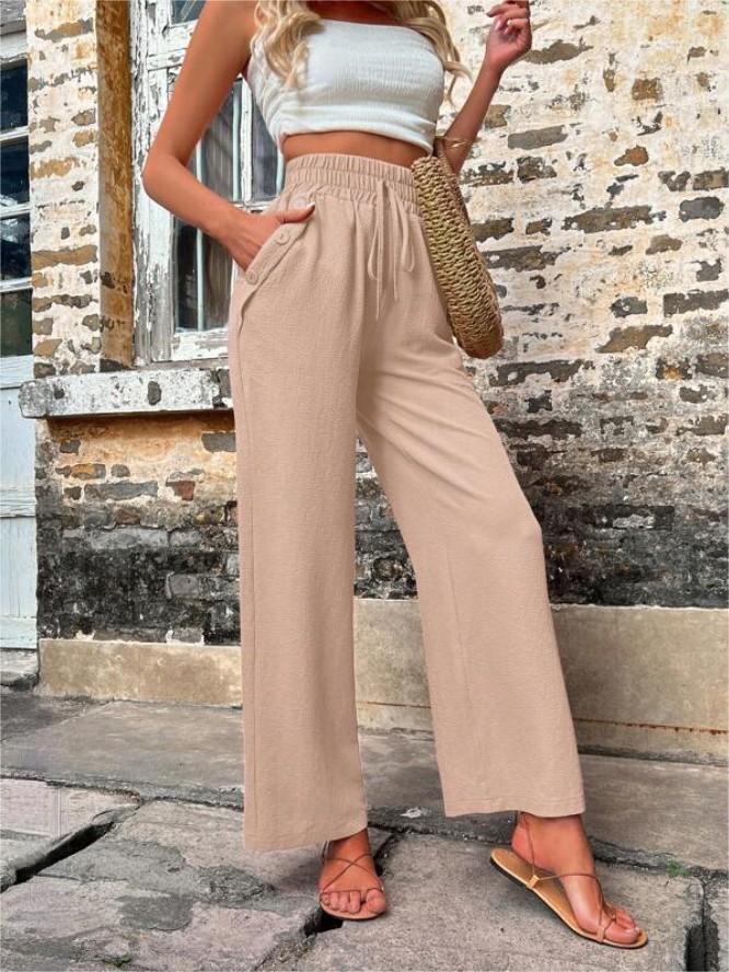 Damen Elegante Freizeit-Hosen mit elastischem Bund und seitlichen Taschen EB