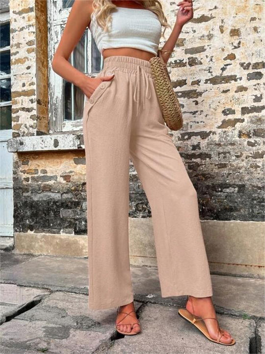 Damen Elegante Freizeit-Hosen mit elastischem Bund und seitlichen Taschen EB
