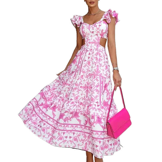 Damen Elegantes Maxikleid mit Cut-out-Design und Rüschendetails EB