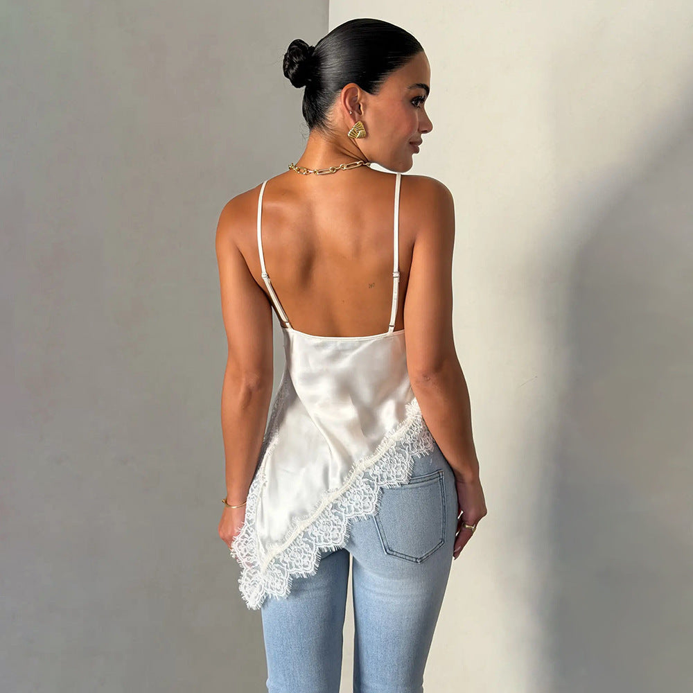 Damen Satin Top mit Spitzendetails EB