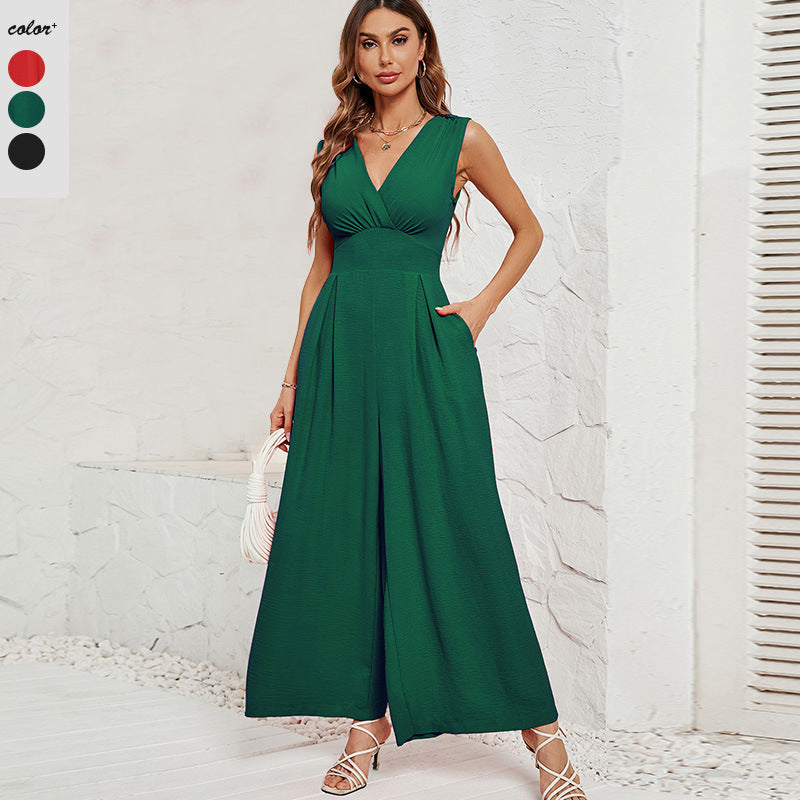 Damen Jumpsuit mit V-Ausschnitt und weitem Bein EB