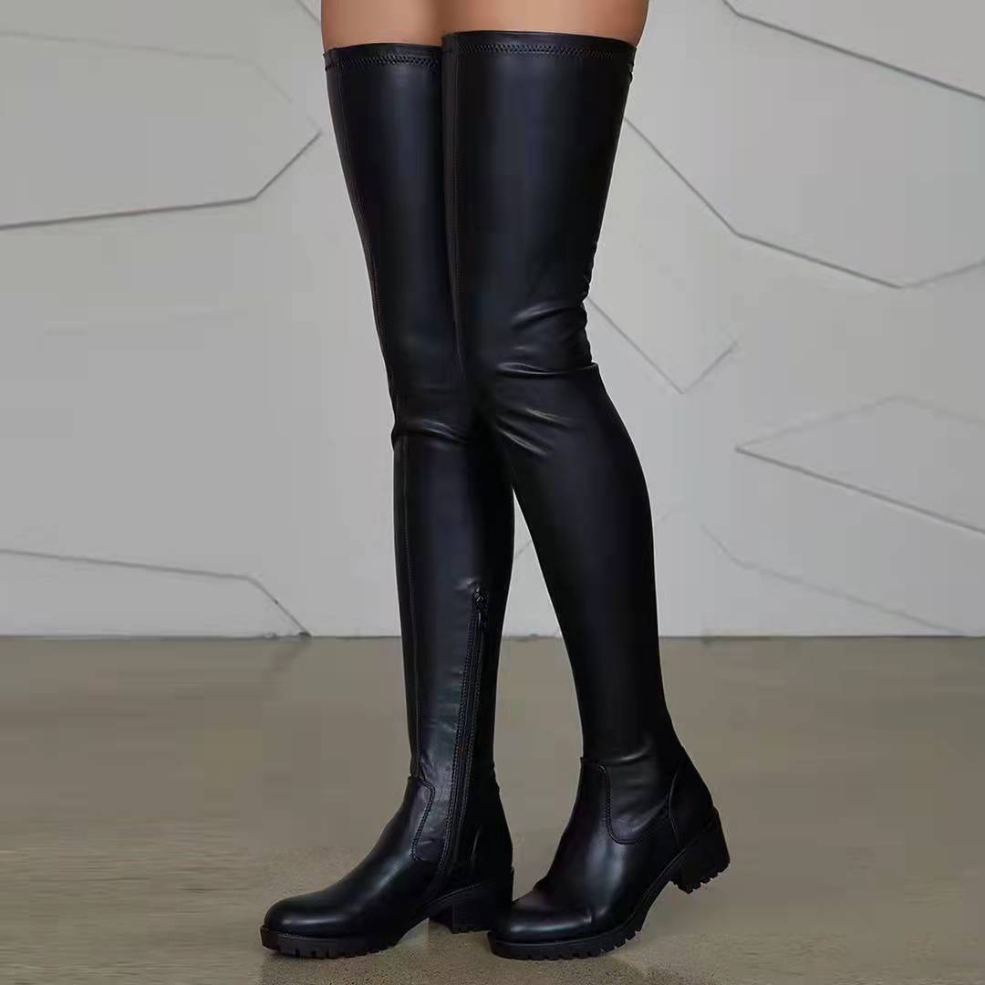 Damen Overknee-Stiefel aus Stretch-Kunstleder mit seitlichem Reißverschluss und robuster Profilsohle EB