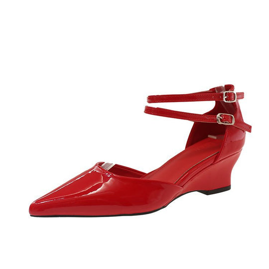 Damen elegante Spitzen Wedge-Pumps mit Doppelschnalle EB