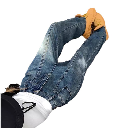 Damen Weite Denim-Hose mit hoch tailliertem Schnitt und lässigem Design EB