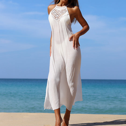 Damen Maxikleid mit elegantem Häkeloberteil und lockerer Silhouette EB
