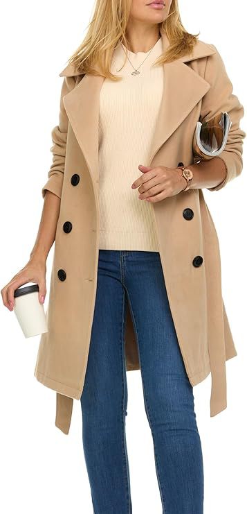 Damen Trenchcoat mit asymmetrischem Saum und breitem Kragen EB