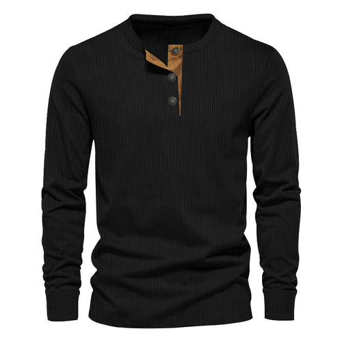 Herren lässiges Langarmshirt mit Knopfleiste und Rippstruktur EB