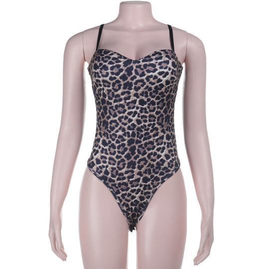 Damen Schaleneck-Badeanzug mit elegantem Tiermuster EB