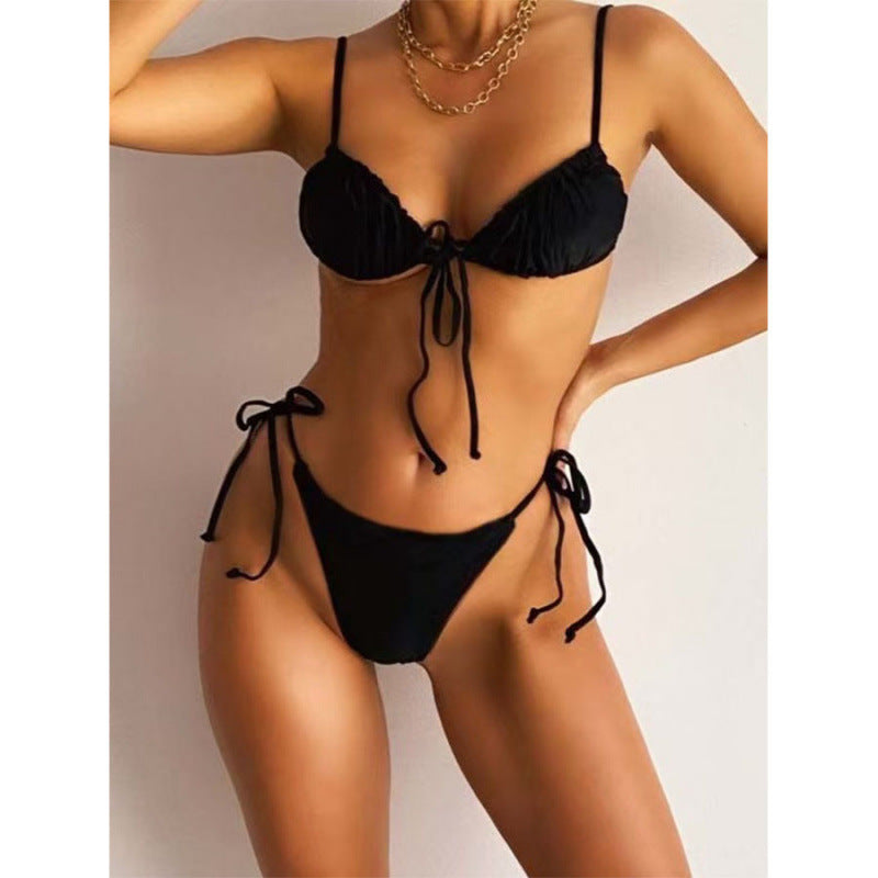 Damen Triangel-Bikini mit verspieltem Leopardenmuster und verstellbaren Bändern EB