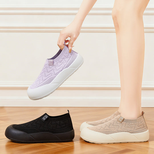 Damen Bequeme Slip-On Sneakers mit flexiblem Strickdesign EB
