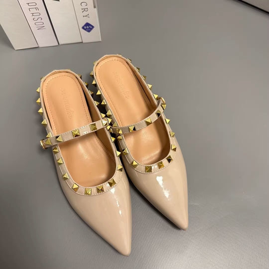 Damen elegante spitze Mules mit goldenen Nieten EB