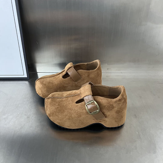 Damen Komfortable Clogs mit elegantem Schnallenverschluss aus hochwertigem Wildleder EB