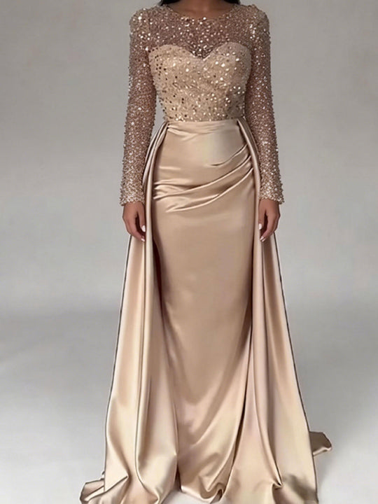 Damen Abendkleid mit funkelndem Paillettenoberteil und elegantem Satinrock EB