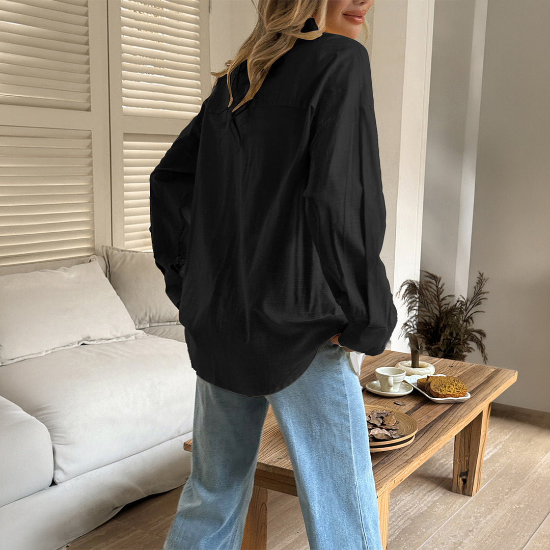 Damen nan oversized Leinen-Hemdbluse mit kastigem Schnitt und verdeckter Knopfleiste EB