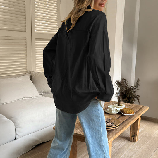 Damen nan oversized Leinen-Hemdbluse mit kastigem Schnitt und verdeckter Knopfleiste EB
