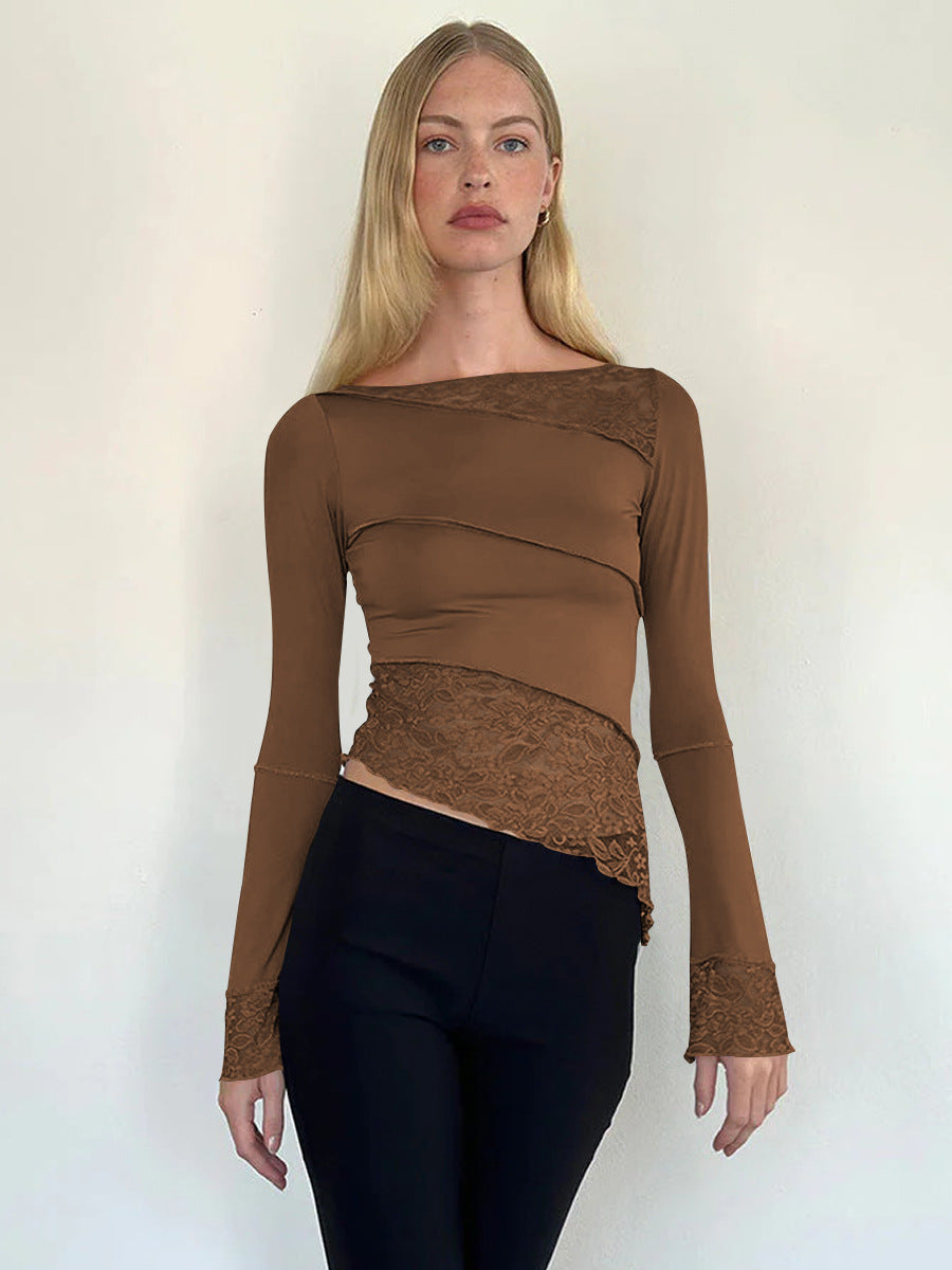 Damen Langarmshirt mit Spitzenakzenten und raffiniertem Schnitt EB